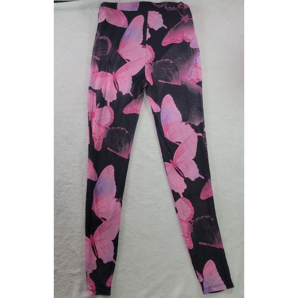 ​Shein Pink Butterfly Mesh Print Skinny Leggings Pants Medium US 6 Stretchy - Picture 2 of 10